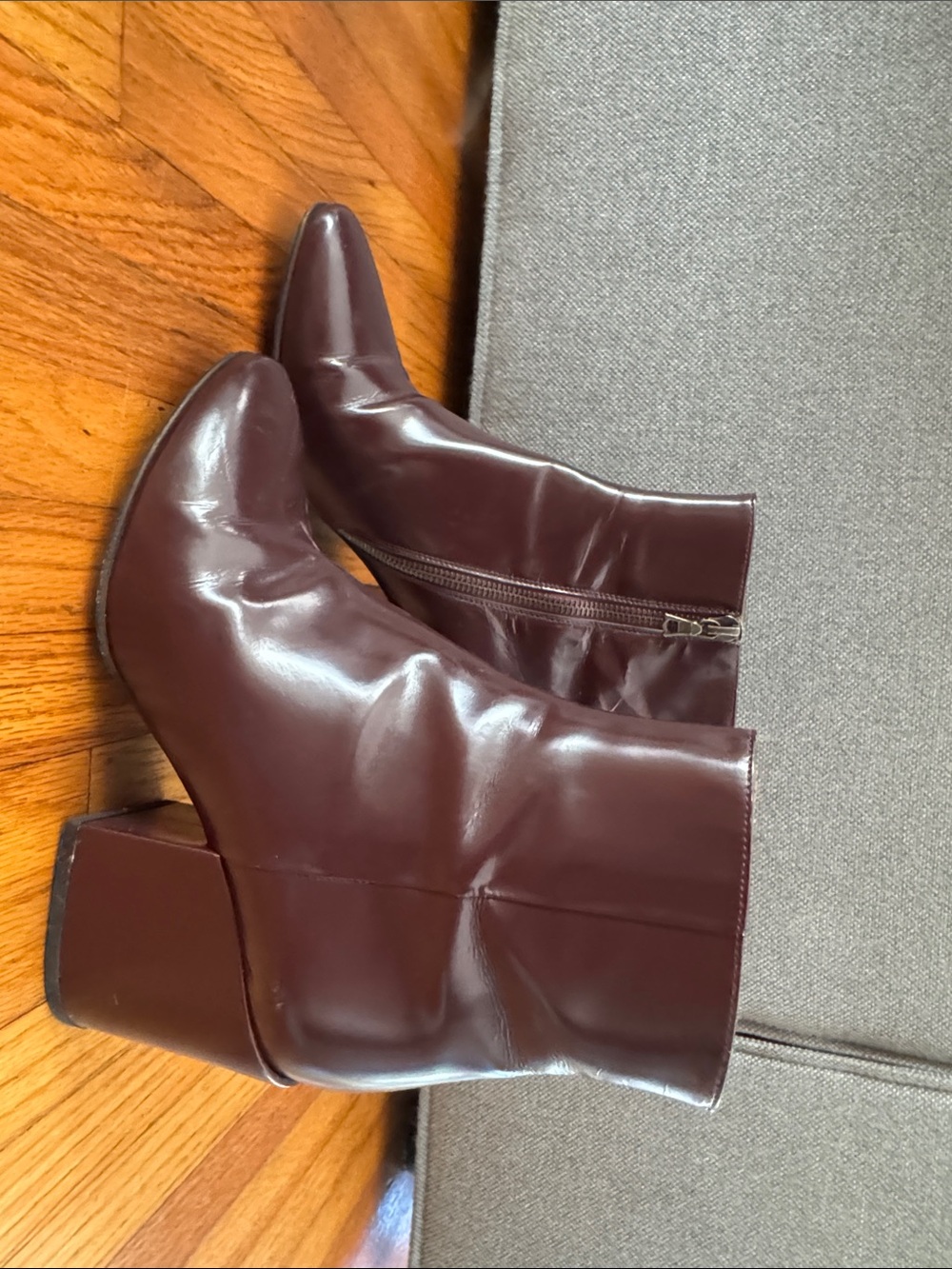 Dries Van Noten Burgundy Leather Block-Heel Ankle Boots
